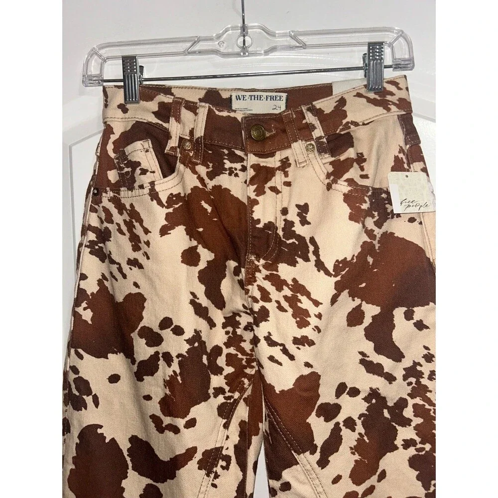 Free People We The Free Women’s Risk Taker Animal Cow Print Jeans size 24 NWT